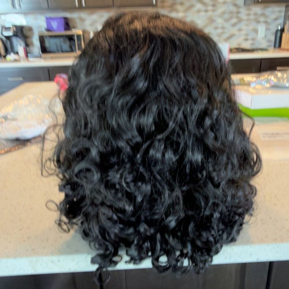 16in Yaki Curly Headband Wig #1B Glueless Kinky Straight Synthetic